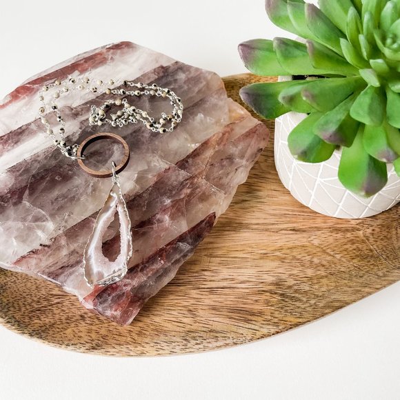 Geode Slice Pendant with Pink Druzy and Wood Ring - Picture 2 of 8